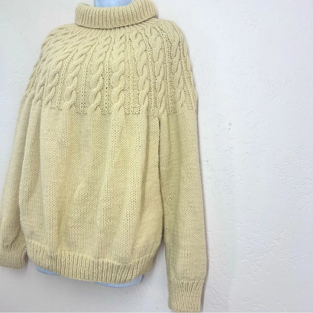 Suigeneris Wool Cable Knit Fisherman Sweater Size L Cream Rory Gilmore